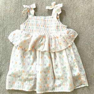 Cat & Jack Colorful Knit Confetti Bow Strap Rouxhed & Ruffle Dress 2T